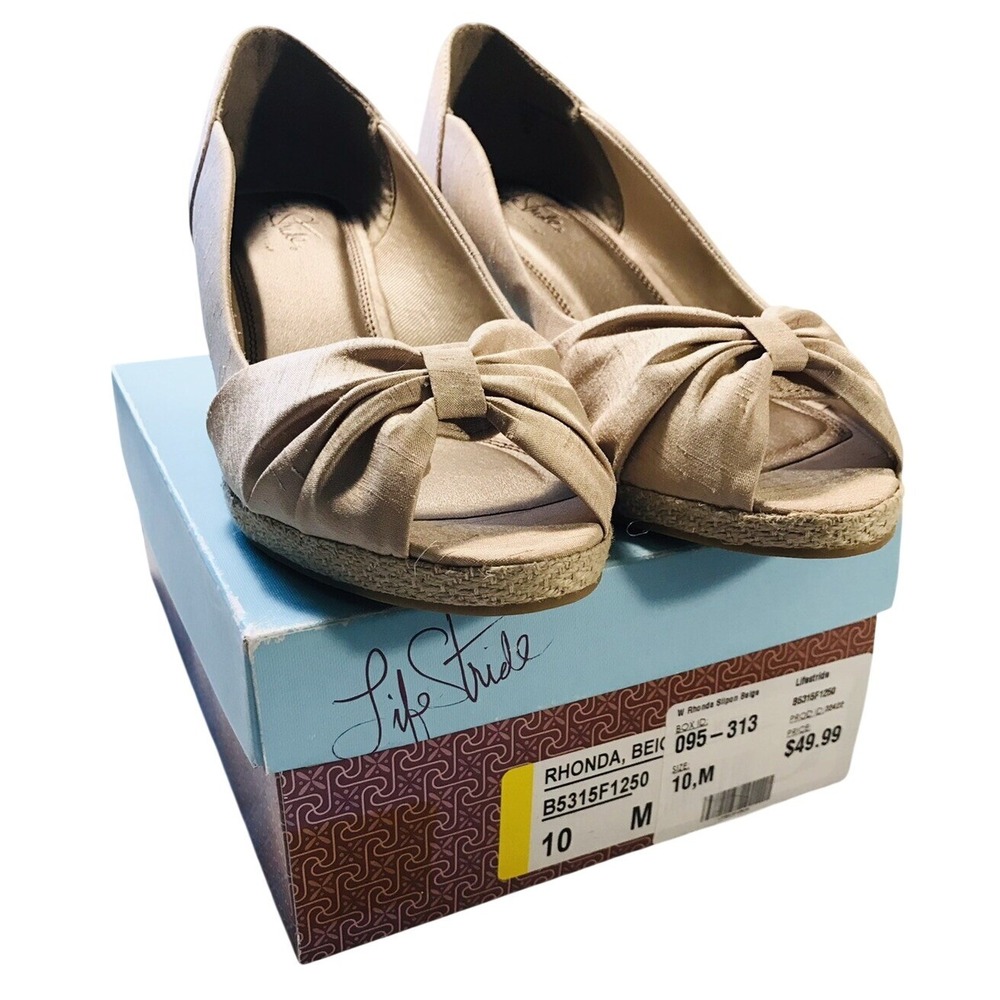 Life Stride Soft System Rhonda Beige Hemp Wedge Sandel W/Heel, Pump,‎ Silk 10 M